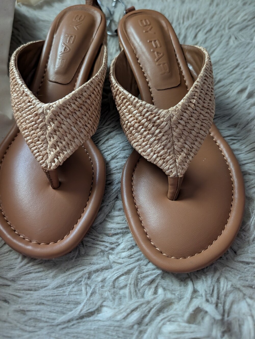 NWT BY FAR Dasha Raffia Heel Sandal in Natural - Picture 10 of 16